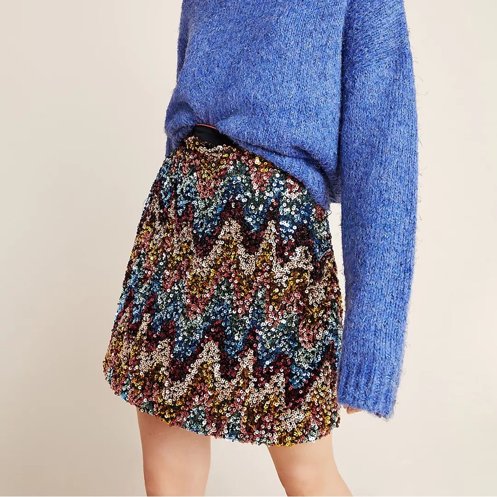 Maeve Zig-Zag Sequined Mini Skirt